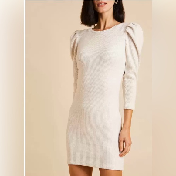 Bershka Dresses & Skirts - BERSHKA Women Ribbed Cream Bodycon dress